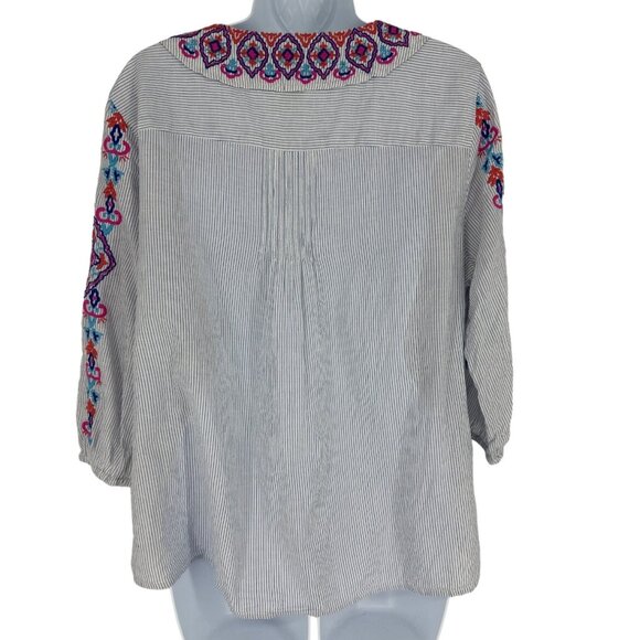 Chico's Peasant Embroidered Striped Blouse with Tassels Size 1 US M - Picture 5 of 10